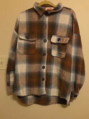 Mazik Brown & Cream Plaid Button-Front Overshirt